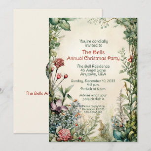 Green Christmas Flowers Annual Christmas Party  Invitation