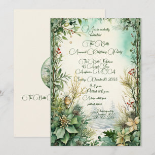 Green Christmas Flowers Annual Christmas Party  Invitation