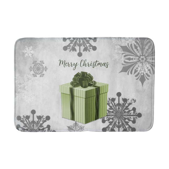 Green Christmas Gift Holiday Bath Mat (Front)