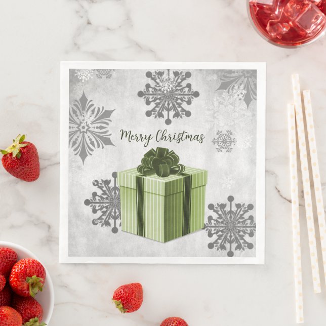 Green Christmas Gift Holiday Paper Napkin (Insitu)