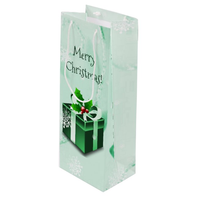 Green Christmas Gift Wine Gift Bag (Front Angled)