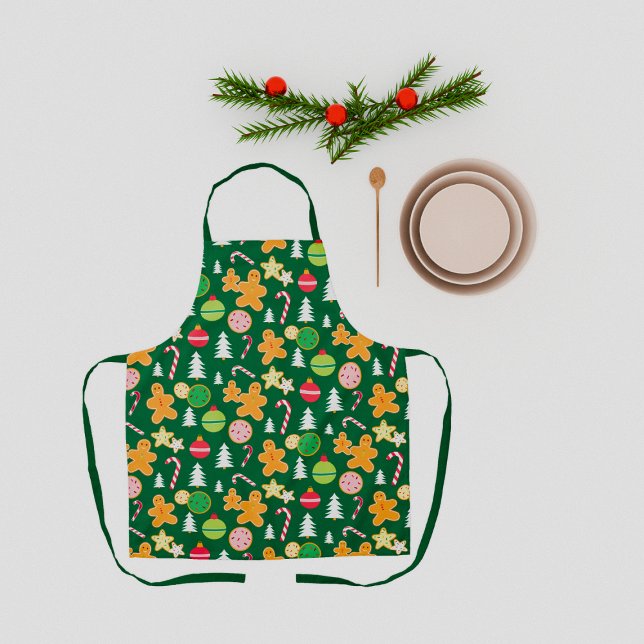 Green Christmas Gingerbread Cookie Pattern Apron (Creator Uploaded)