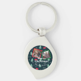 Green Christmas Greenery Monogram Photo  Key Ring
