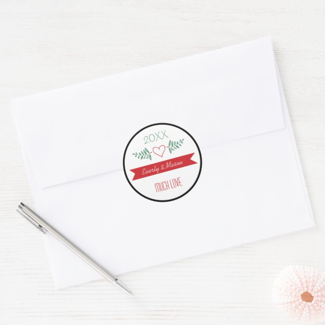 Green Christmas Holiday Family Photo Classic Round Sticker (Envelope)