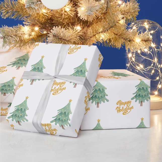 Green Christmas Holiday Tree Pattern Wrapping Paper (Holidays)