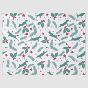 Green Christmas holly & deer pattern Tissue Paper