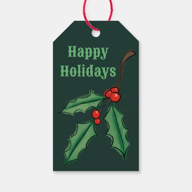 Green Christmas Holly Gift Tags (Back)