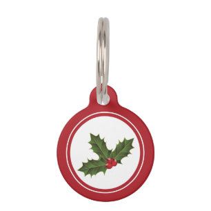 Green Christmas Holly Plant Illustration With Red Pet Tag