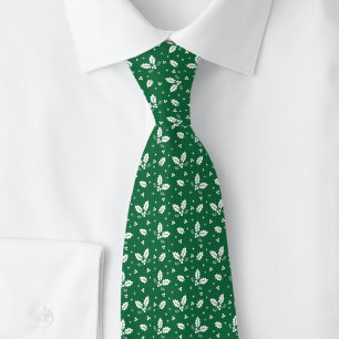 Green Christmas Holly Tie