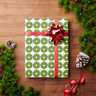 Green Christmas Holly Wreath Cookie Holiday Baking Wrapping Paper
