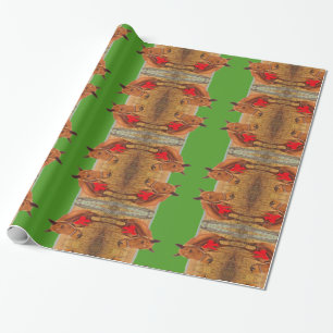 Green :Christmas Horse with red bow Wrapping Paper