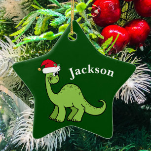 Green Christmas Kids Dinosaur Ceramic Tree Decoration