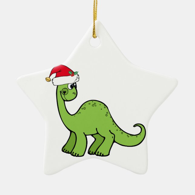 Green Christmas Kids Dinosaur Santa Ceramic Tree Decoration (Front)