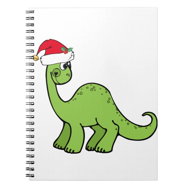 Green Christmas Kids Dinosaur Santa Notebook (Front)