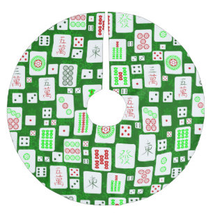 green christmas mahjong chinese tiles game asian  brushed polyester tree skirt