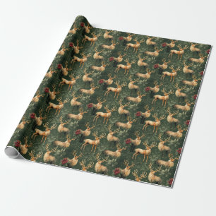 Green Christmas Majestic Reindeer Wrapping Paper