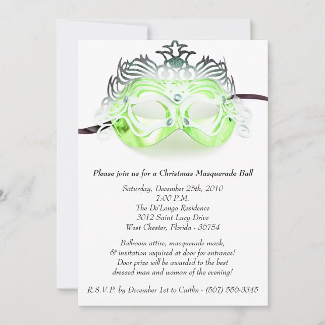 Green Christmas Masquerade Ball Party Invitation (Front)