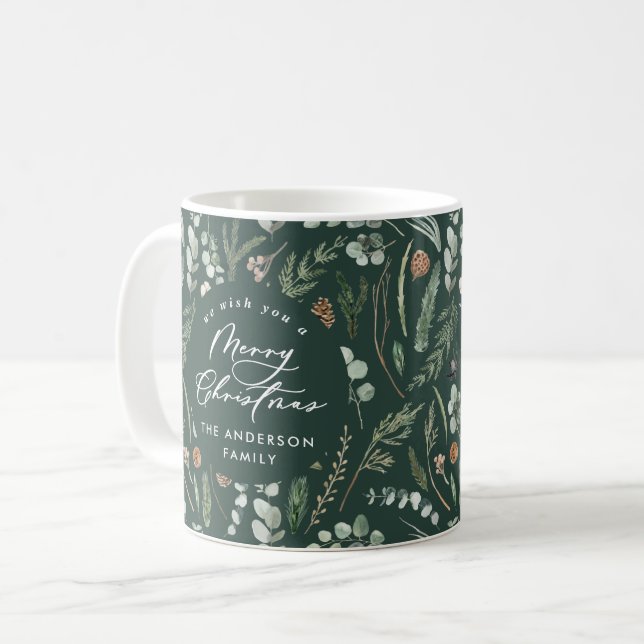 Green Christmas minimal elegant botanical photo Coffee Mug (Front Left)