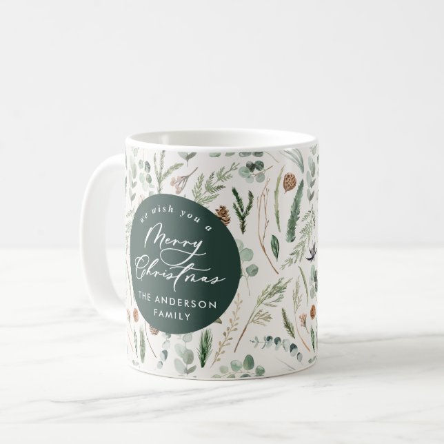 Green Christmas minimal elegant botanical photo Coffee Mug (Front Left)