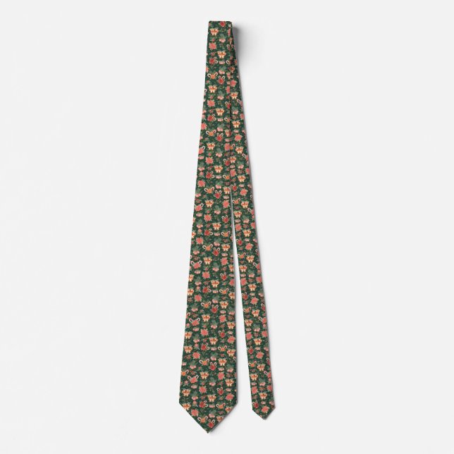 Green Christmas Mistletoe Seamless Pattern Tie (Front)