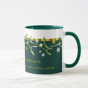 Green christmas mistletoe thank you mug