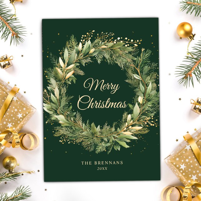 Green Christmas Modern Elegant Botanical Greenery Holiday Card (Green Christmas Modern Elegant Botanical Greenery Holiday Card)