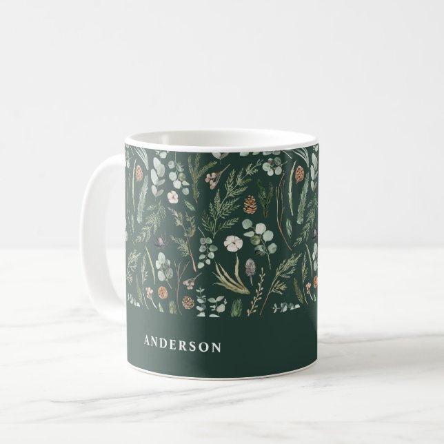 Green Christmas modern minimal botanical elegant Coffee Mug (Front Left)