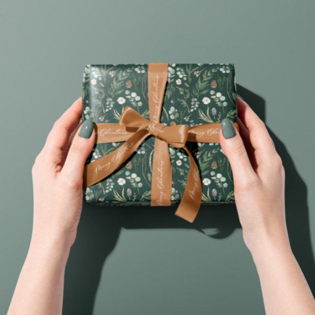 Green Christmas modern minimal botanical gift Wrapping Paper (Creator Uploaded)