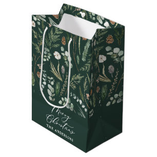 Green Christmas modern minimal elegant botanical Medium Gift Bag