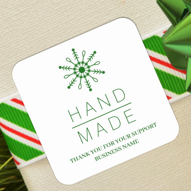 Green Christmas Modern Snowflake for Business Square Sticker (Green Christmas Modern Snowflake for Business Square Sticker.)