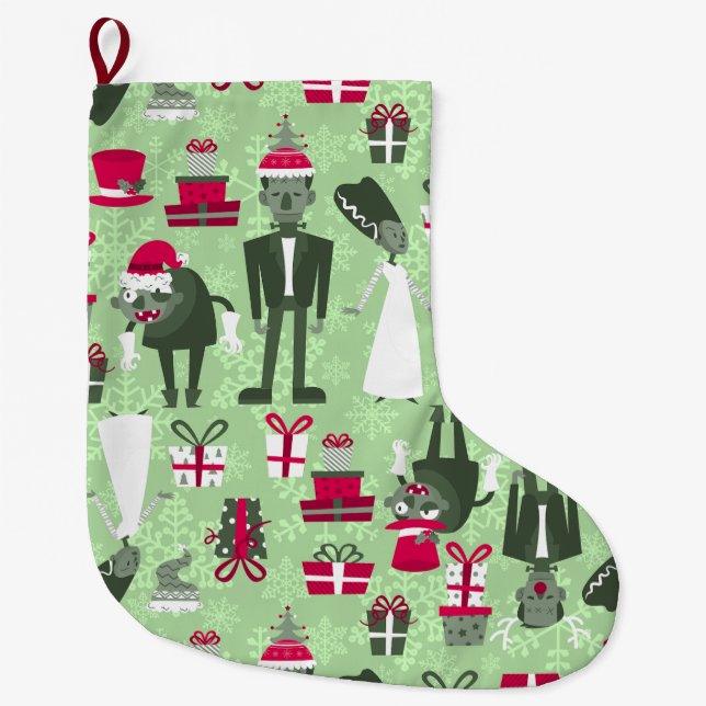 green christmas monster bride frankenstein large christmas stocking (Front)