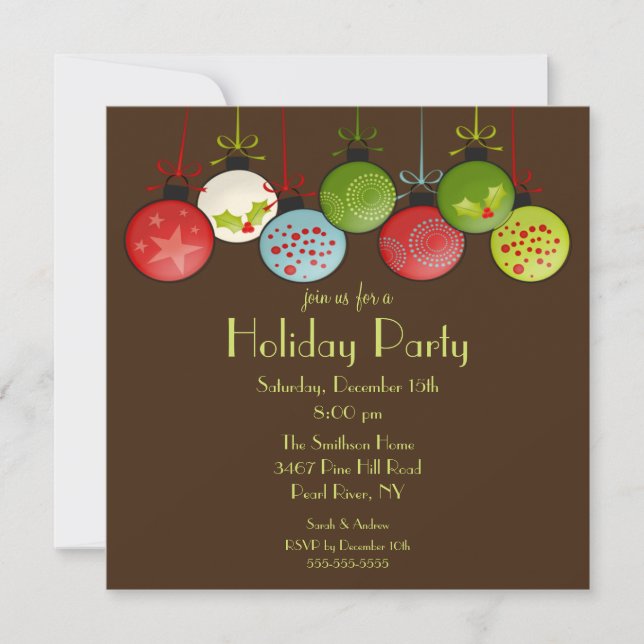 Green Christmas Ornament Holiday Party Invitation (Front)