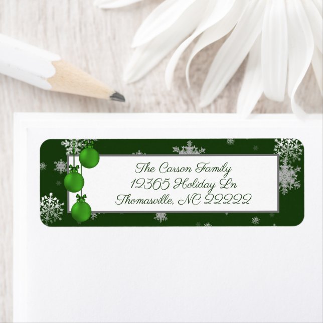 Green Christmas Ornaments Address Label (Insitu)