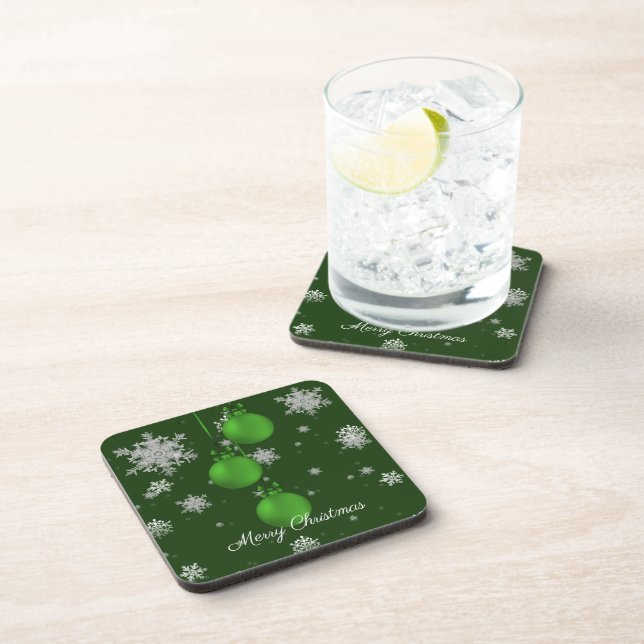 Green Christmas Ornaments Beverage Coaster (Right Side)