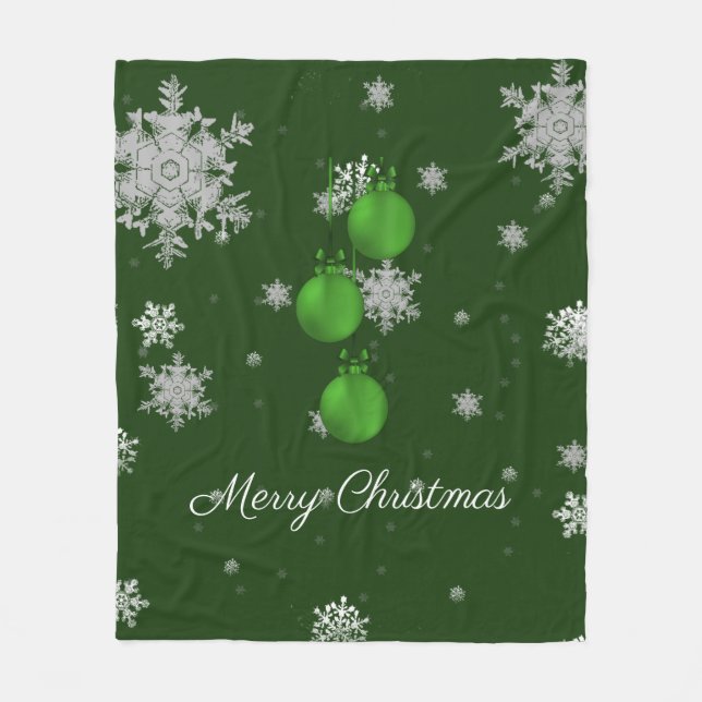 Green Christmas Ornaments Fleece Blanket (Front)