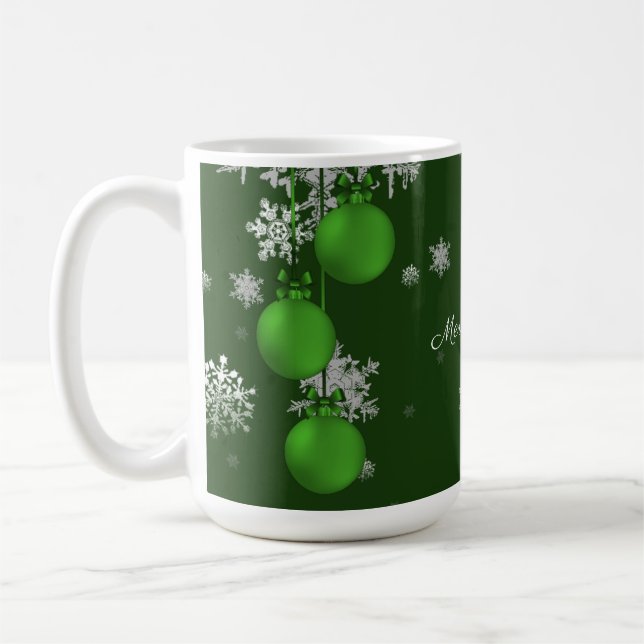 Green Christmas Ornaments Mug (Left)