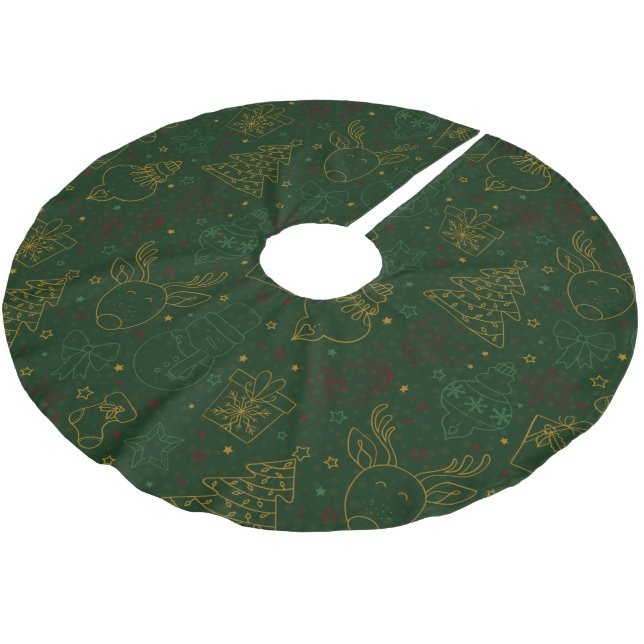 Green Christmas Ornaments, Sparkles, Glitters Brushed Polyester Tree Skirt (Angled)