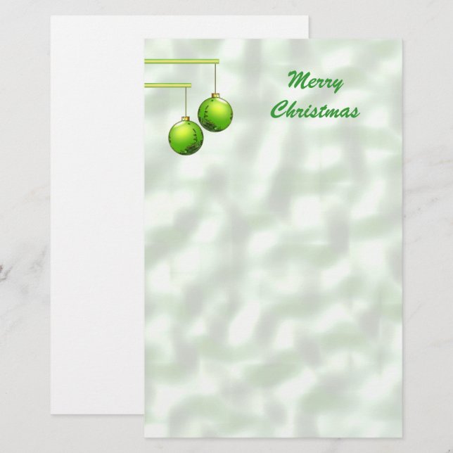 Green Christmas Ornaments Stationery (Front/Back)