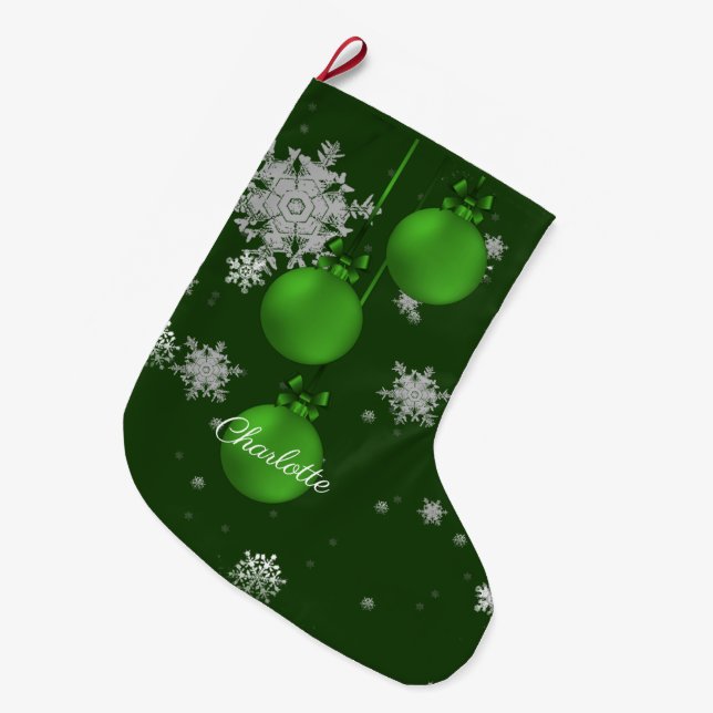 Green Christmas Ornaments Stocking (Front (Hanging))