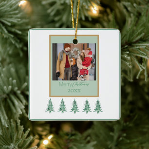 Green Christmas Pagoda Trees 1-Photo Frame  Ceramic Ornament