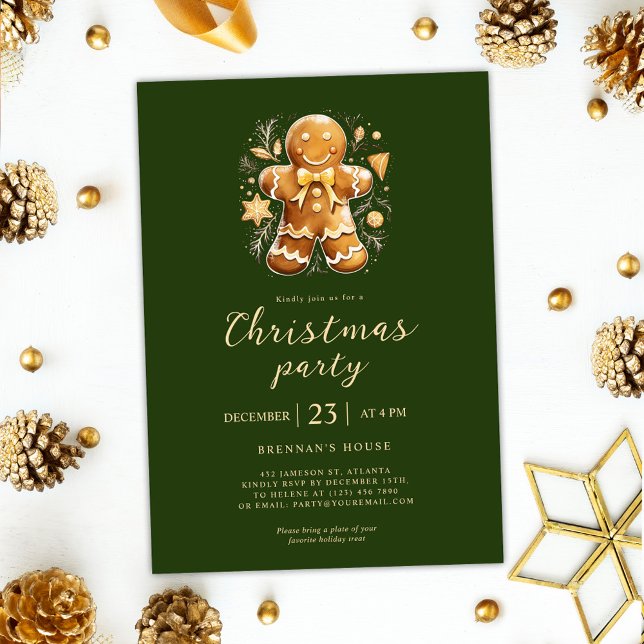 Green Christmas Party Gingerbread Holiday Invitation (Green Christmas Party Gingerbread Holiday Invitation)