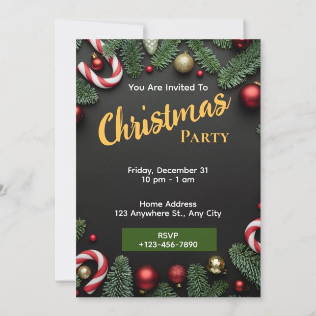 Green Christmas Party Invitation Editable Card (Front)