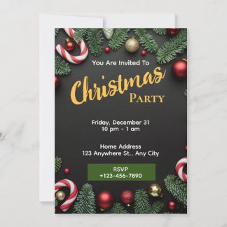 Green Christmas Party Invitation Editable Card