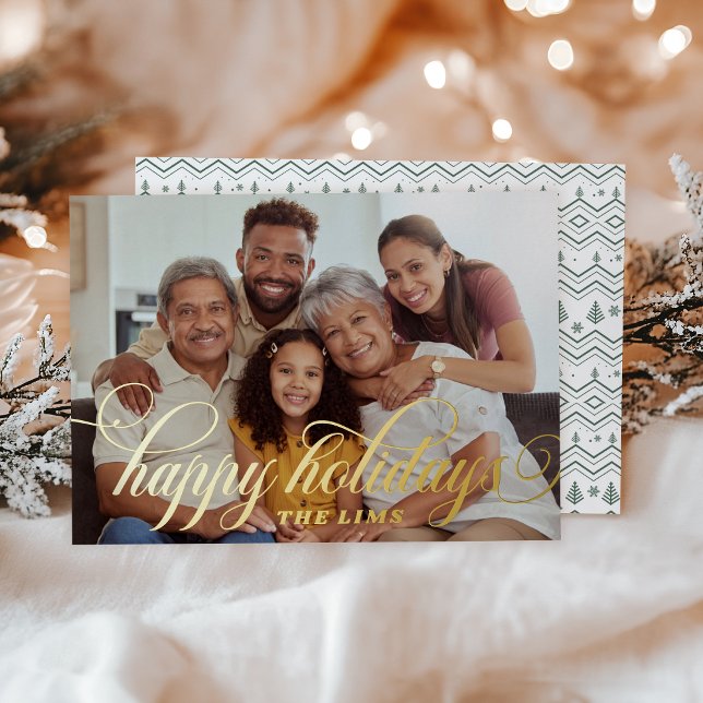 Green Christmas Pattern Simple Script Foil Holiday Card (Creator Uploaded)