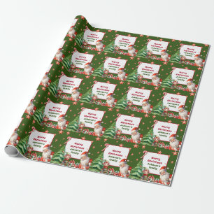 Green Christmas Personalised Santa and Elf  Wrapping Paper