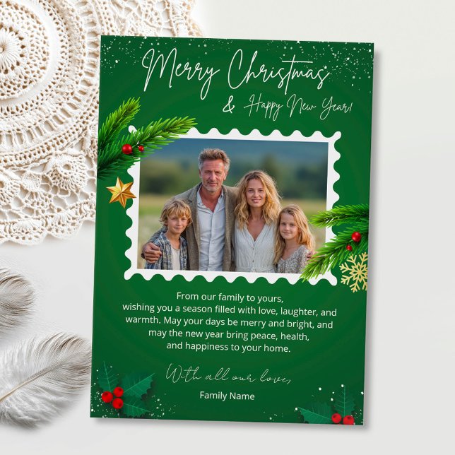 Green Christmas Photo Greeting Card (Creator Uploaded)