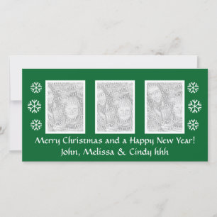 Green Christmas photocard template   three photos