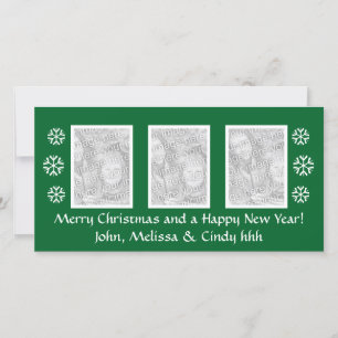 Green Christmas photocard template three photos