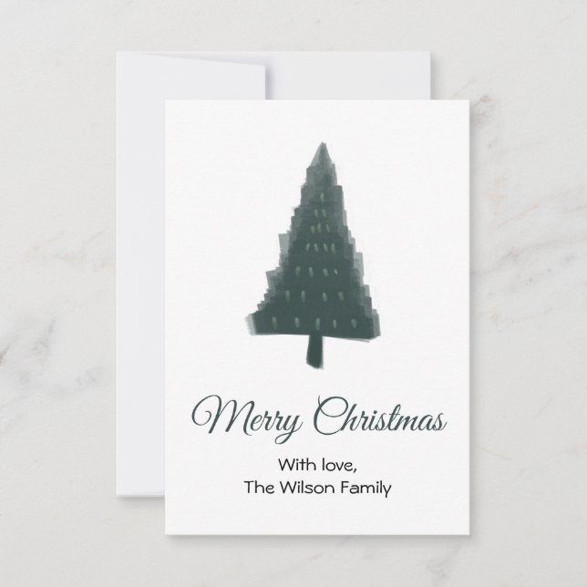 Green Christmas Pine Tree Flat Greeting Card (Front)