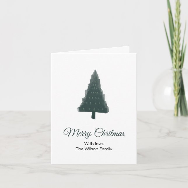 Green Christmas Pine Tree Folded Note Card (Front)